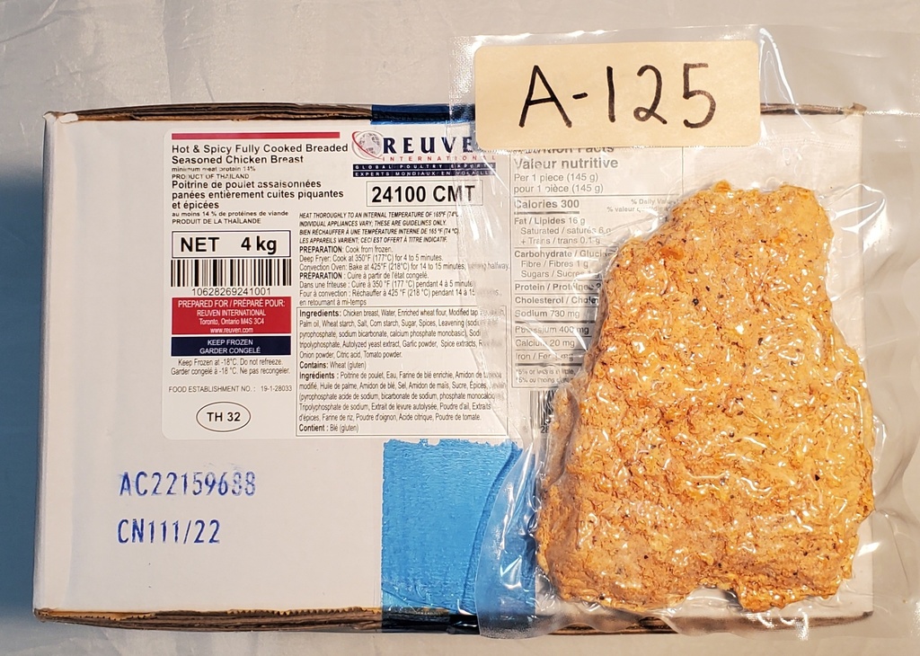 chicken BURGER / breaded / HOT n SPICY - fully cooked - 140g - cs/4kg - Reuven