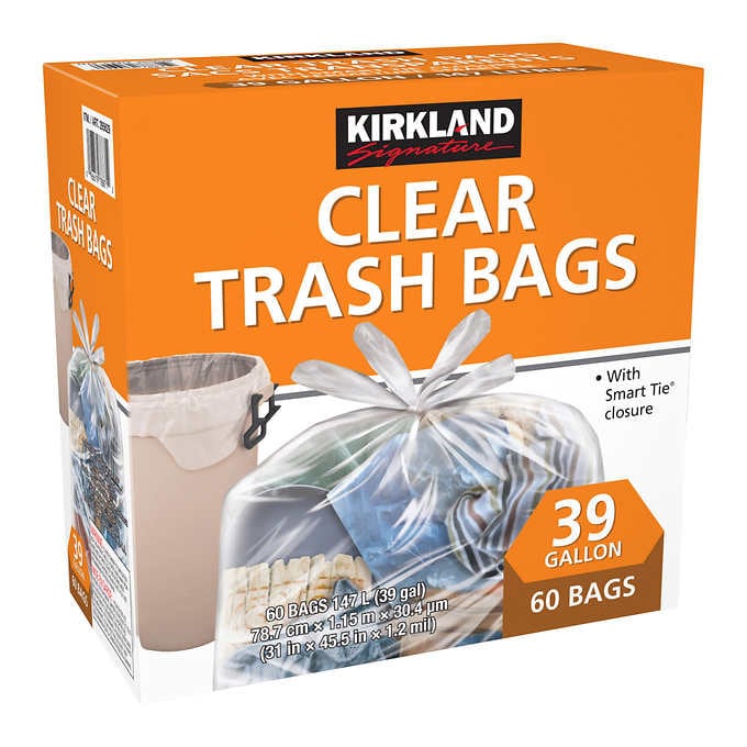 garbage BAG - clear - 31"/46" - 39gal - ? mil - Kirkland - box/60