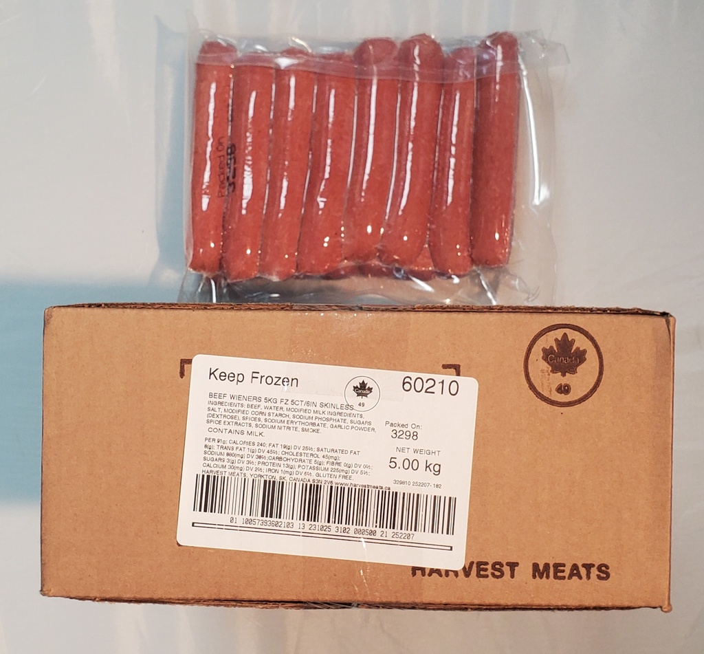 hot dog - ALL BEEF - skinless - 6"/91g - cs/4x1.25kg bags